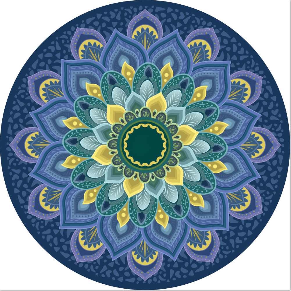 Podložka na jógu kulatá mandala BLUE FLOWER 70cm