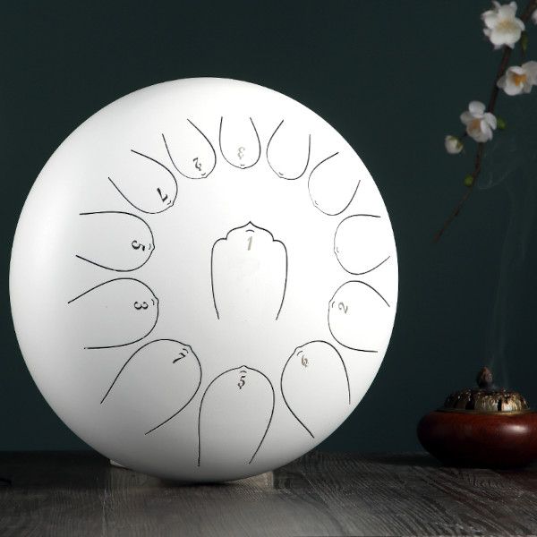 Tongue drum - 12" (30cm), 13 tónov, C-dur - Biely, s príslušenstvom