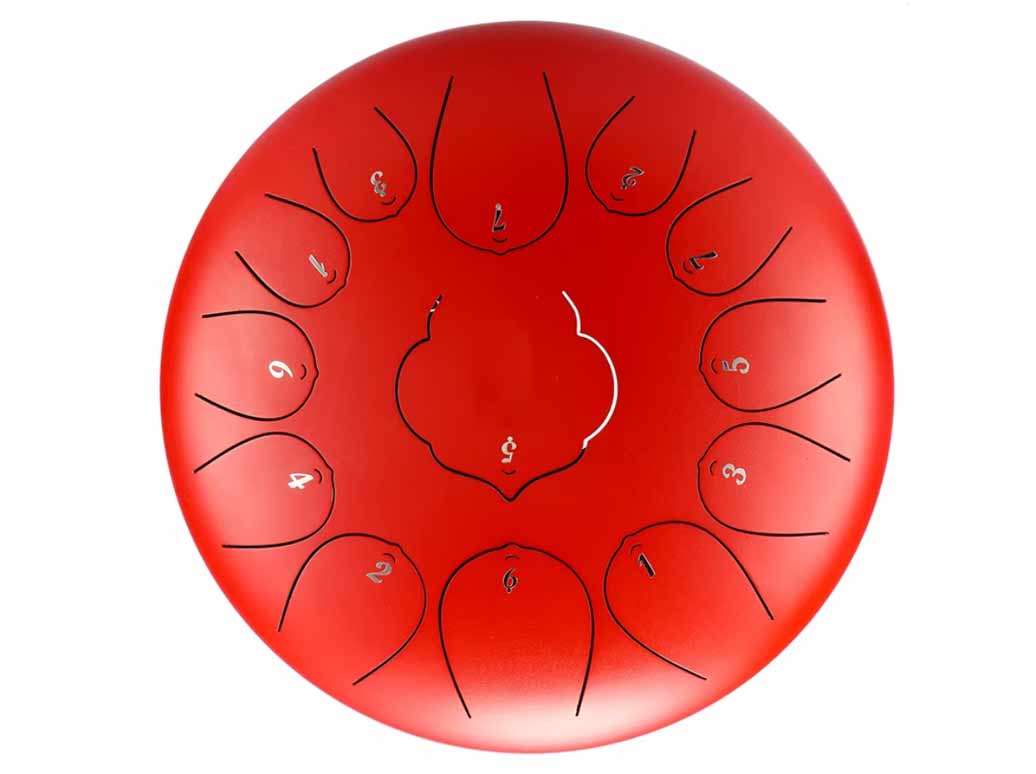 Tongue drum -  12' (30cm), 13 tónů, C-dur -červený,  s příslušenstvím