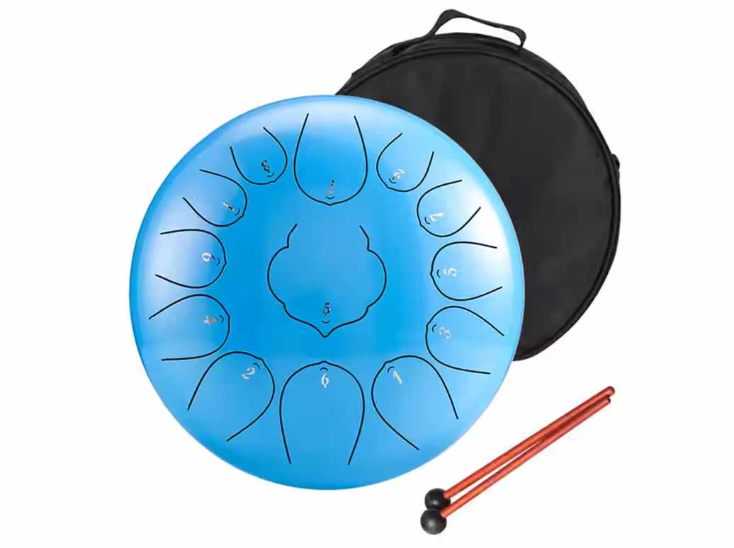 Tongue drum -  12' (30cm), 13 tónů, C-dur - modrý,  s příslušenstvím