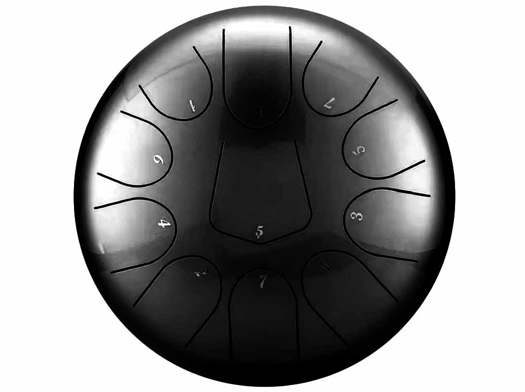Tongue drum -  10' (25cm), 11 tónů, D-dur - černý,  s příslušenstvím