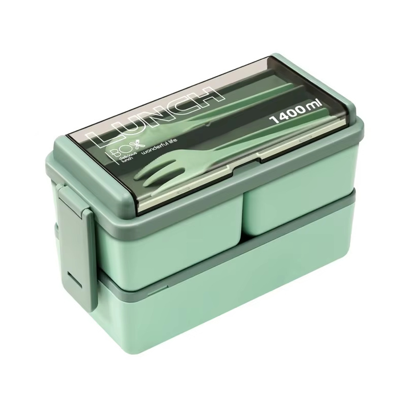 Dvoupatrový lunchbox 1400ml nádoba na jídlo - zelená..