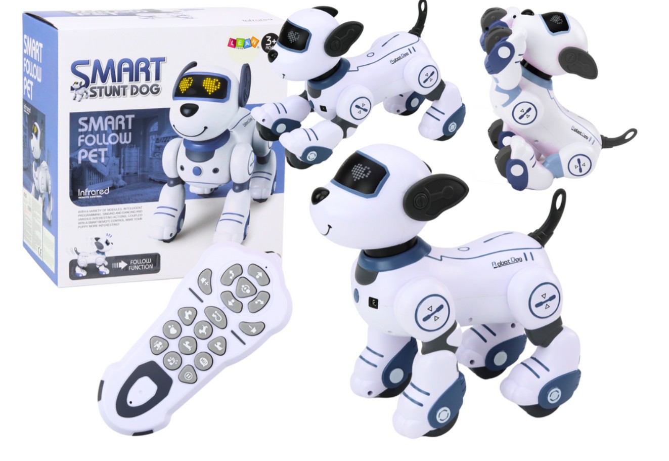 Interaktivní robotický pes na dálkové ovládání – tančí, reaguje na dotek, plní povely, modrý