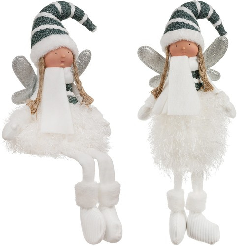 Vánoční dekorace – sedící víla s třpytivými křídly, 55 cm