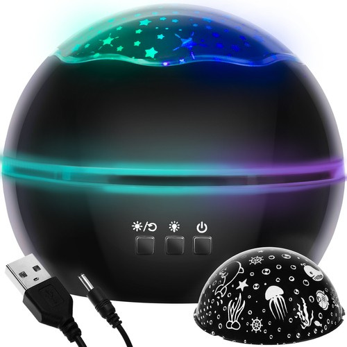 Noční lampa - LED projektor s hvězdnou oblohou, otočná kopule, 4 barvy.