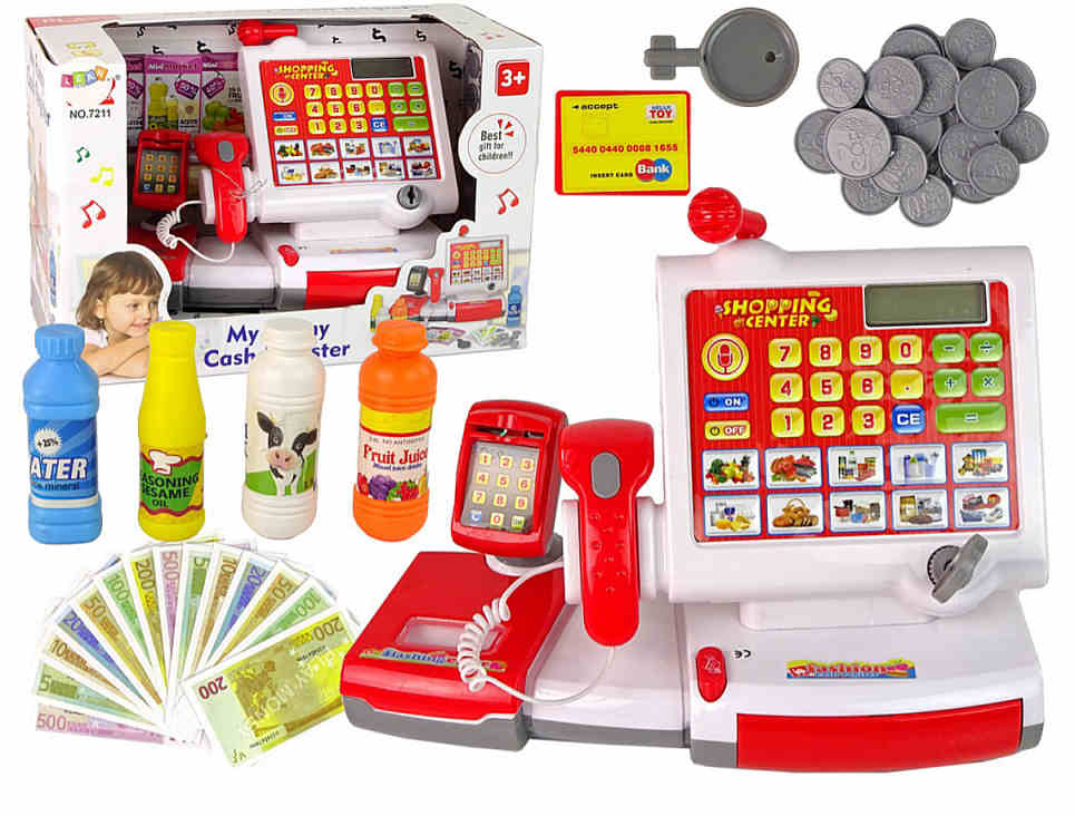Dětská dotyková pokladna s funkční kalkulačkou, skenerem a mikrofonem
