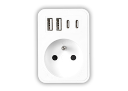 Zásuvkový rozbočovač do zásuvky s 2× USB a 2× USB-C, 2×2,4 A, bílý