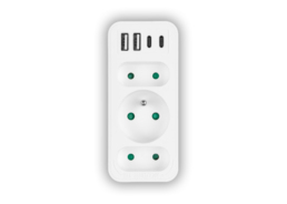 Zásuvkový rozbočovač 3 zásuvky + 2× USB a 2× USB-C, 3,1 A, bílý
