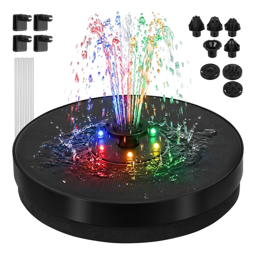 Solární fontána s baterií a RGB LED - 7 trysek, tryská a svítí i po setmění