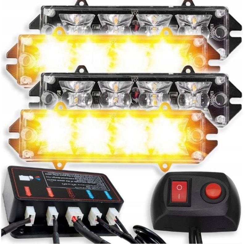 LED výstražné stroboskopy oranžové – sada 4 kusů