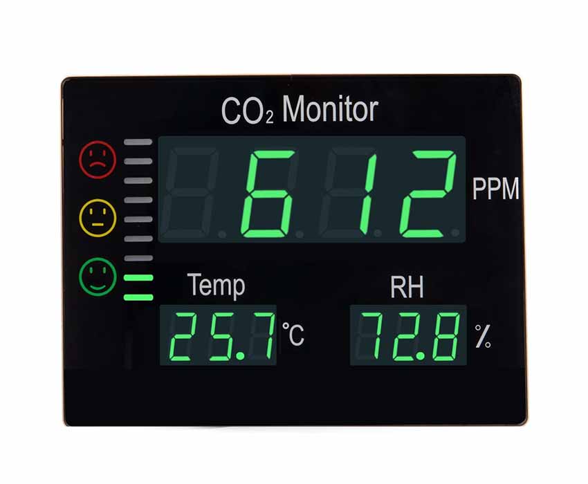 Detektor oxidu uhličitého CO2 s alarmom Hutermann ALARM CO2-2008 s meraním teploty a vlhkosti vzduchu, Merač "vydýchanosti vzduchu"